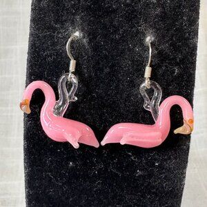 Vintage Flamingo Glass Lampwork Earrings
